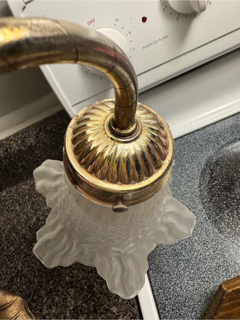 Vintage Brass Lily Pad Tulip Gooseneck Desk Lamp Frosted Clear Shade - Picture 9 of 16